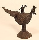 India 19th c Orissa lost wax cast bronze peacock oil lamp