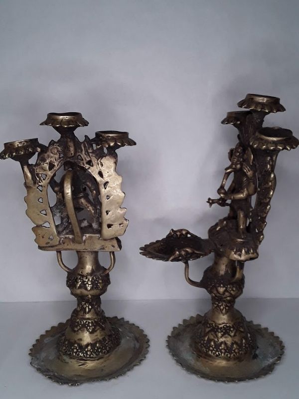 Himalayan lost wax cast bronze temple oil lamps with Ganesha v5