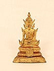 Rattanakosin 19thc gilt bronze seated Buddha v8