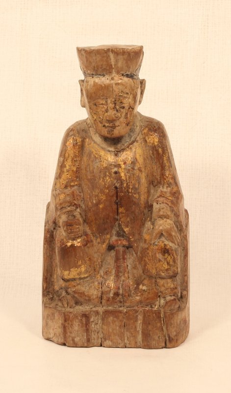Ming Dynasty wood ancestor carving of a seated gentleman v7