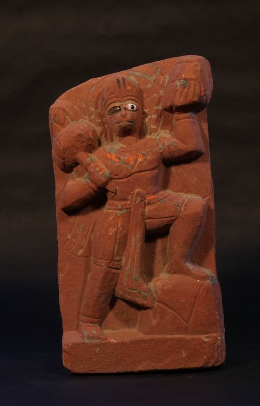 19th c Hindu red sandstone sculpture of Hanuman