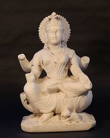 19thc Hindu white marble Saraswati statue