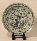 Ming Dynasty blue and white foliate rim charger