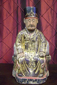 Qing Dynasty  Buddhist Wood figure seated on  Throne v4