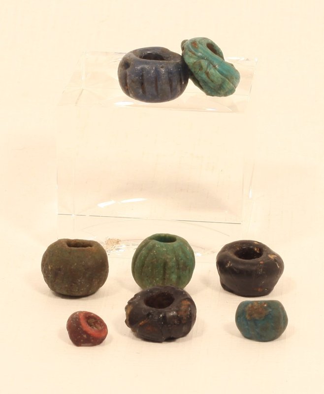 Ancient Egyptian core glass and faience melon bead group lot
