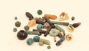 Early and mid Egyptian ancient bead lot shell faience and glass