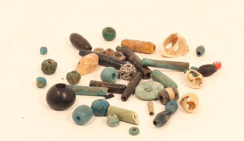 Early and mid Egyptian ancient bead lot shell faience and glass