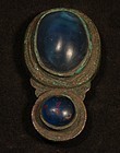 Han- Tang Dynasty bronze belt plaque with blue glass cabochon