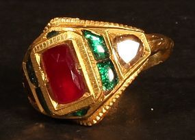 Mens Kundan Diamond Emerald and a jellybean sized ruby in 20k gold