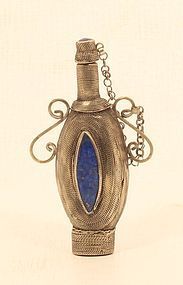 Middle Eastern lost wax Silver alloy and Lapis snuff bottle