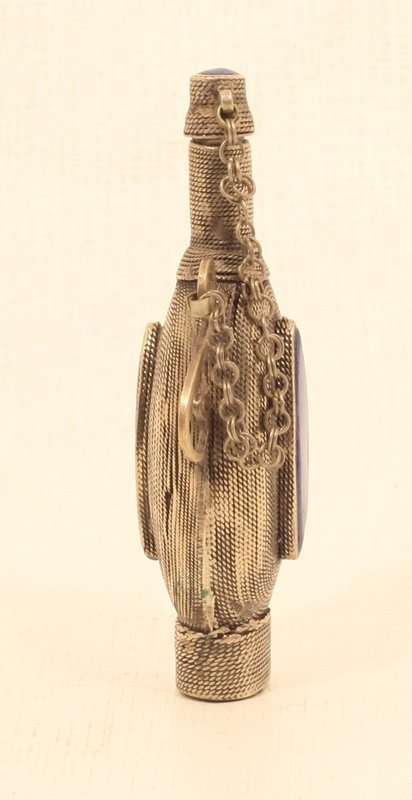Middle Eastern lost wax Silver alloy and Lapis snuff bottle