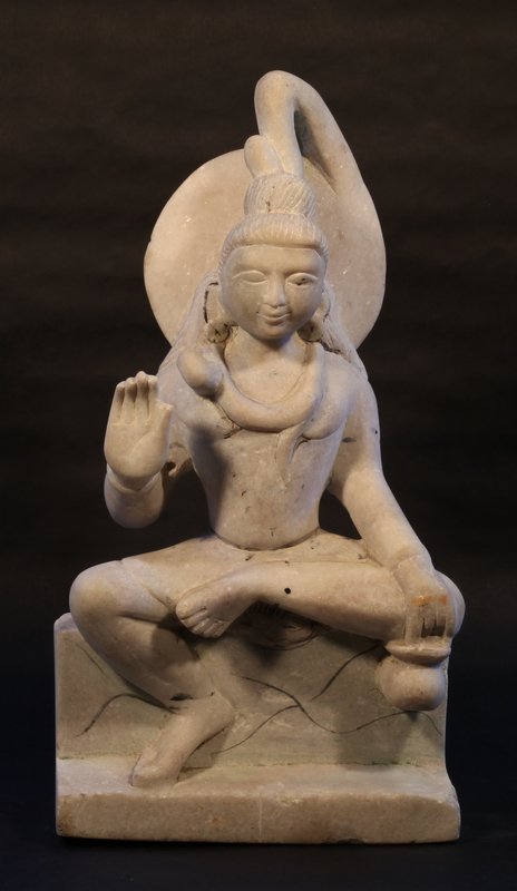 Antique Hindu white marble statue of Shiva