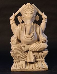 19th c Hindu seatite carved stone altar statue of Ganesha