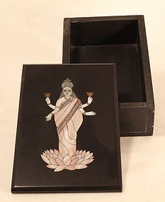 Pietra Dura slate box with mother of pearl Lakshmi v8