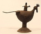 India 19th c Orissa lost wax cast bronze peacock oil lamp