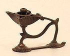 Antique Orissa Region Hindu lost wax bronze hand held oil lamp