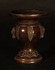Late 19thc Japanese Meiji Dynasty bronze altar set vase and Pricket V9