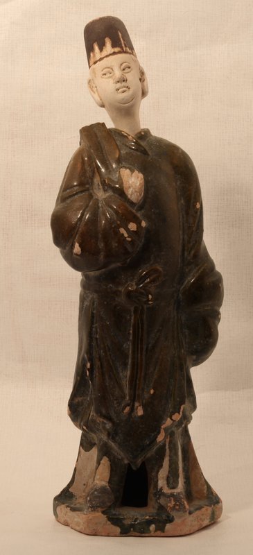 Chinese Ming Dynasty Green glazed Tomb Figure of an Attendant