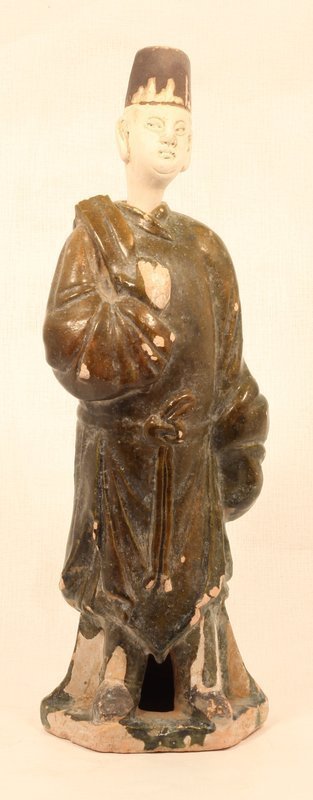 Chinese Ming Dynasty Green glazed Tomb Figure of an Attendant