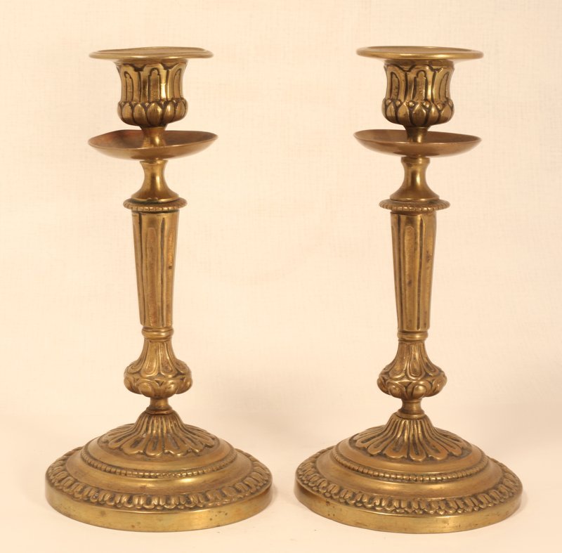 Continental Cast and Chased Bronze Empire Candlesticks
