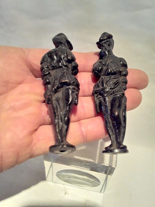 Pair of 16th c  English  brass finial  figures