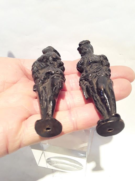 Pair of 16th c  English  brass finial  figures