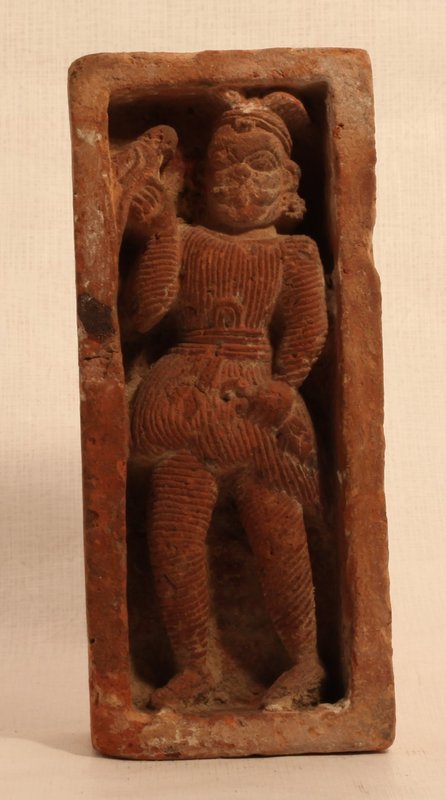 Bengali Terracotta temple carved brick 17th- 18thc  Man with a bird v6