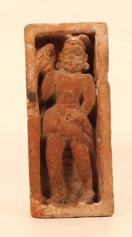 Bengali Terracotta temple carved brick 17th- 18thc  Man with a bird v6