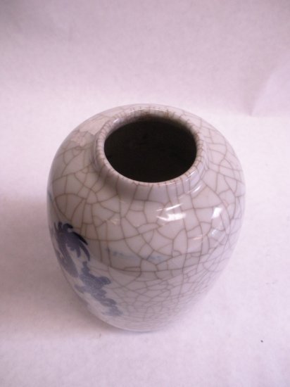Chinese crackle glazed vase with a cobalt blue dragon