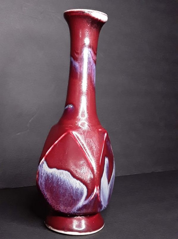 Antique Chinese molded Flambe glazed vase unique design v4