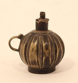 Antique Orissa village lost wax cast ball shaped oil lamp, mid 19th c