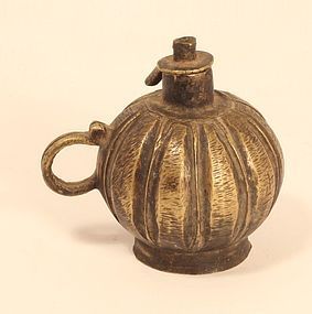 Antique Orissa village lost wax cast ball shaped oil lamp, mid 19th c