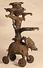 19thc Orissa lost wax oil lamp figure of an Elephant and Rider