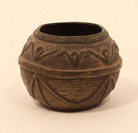 Antique Dhokra bowl from Orissa lost wax cast rice measure