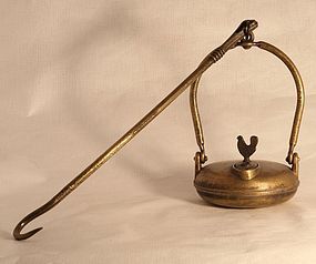 Fine quality cast Brass Betty Lamp with Rooster finial