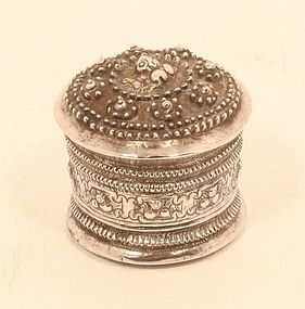 Antique Burmese repousse Silver Container with  Frogs on top