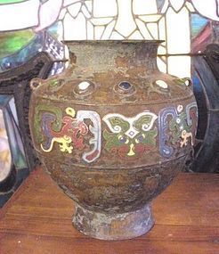 Antique Japanese champleve enamel bronze vase v3