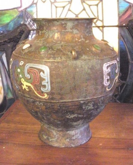 Antique Japanese champleve enamel bronze vase v3