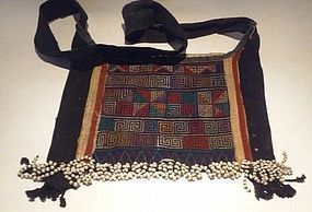 Antique hand embroidered Miao bag with bead work v6