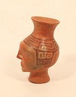 Pre Columbian Tiahuanaco  Terracotta face pot