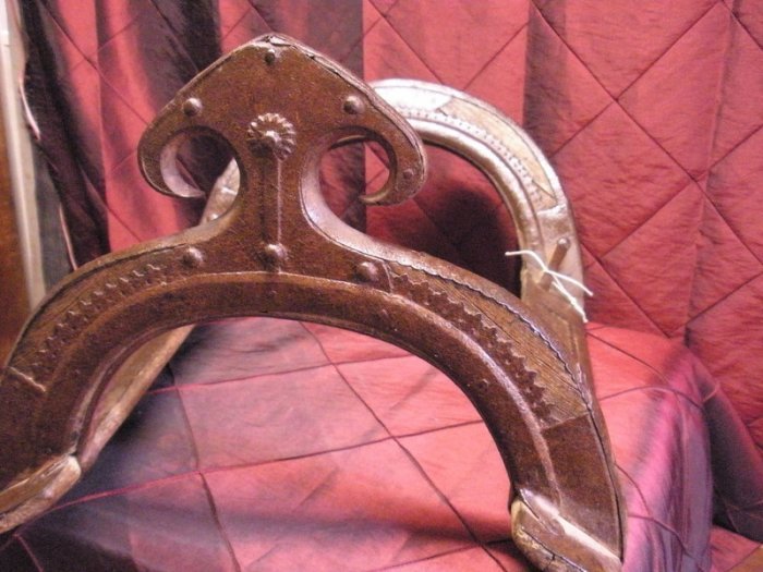 18thc Indian teak and hand tooled iron saddle