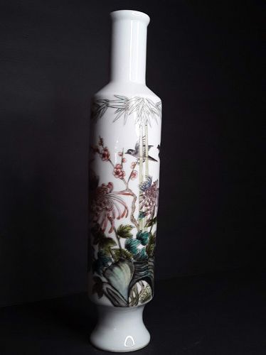 Chinese Republic Floral Painted Poem Vase Signed