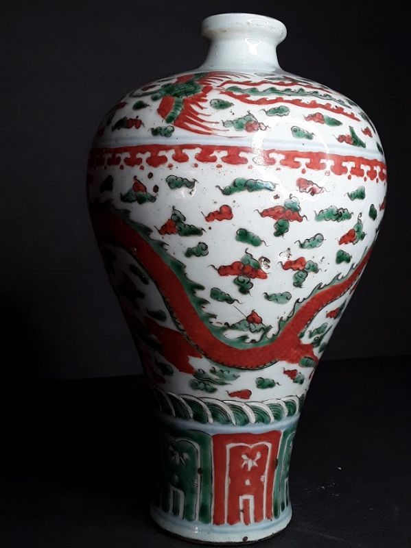 Chinese Copper Red Blue and Green Meiping urn in the Yuan Style