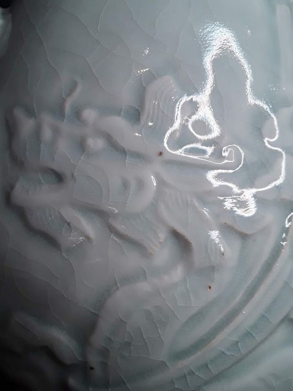 Song Style Carved Qingbai Celadon Vase with Phoenix - Dragon