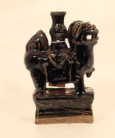 Chinese Ming Style Brown Glazed Foo Dog Candle Stick