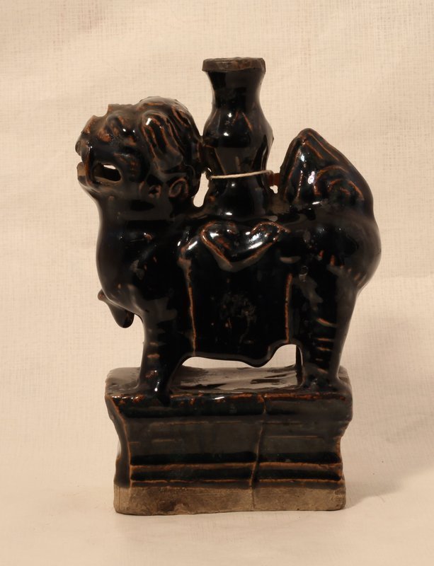 Chinese Ming Style Brown Glazed Foo Dog Candle Stick