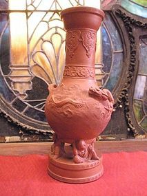 Japanese red ceramic molded vase v4