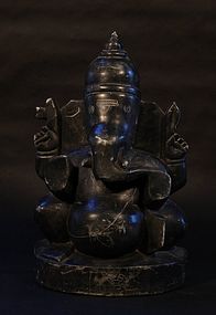 Hindu Temple Figure in Black Stone of Lord Ganesha Deco styling