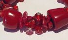 Natural Red Coral and Glass bead Stretch Bracelet