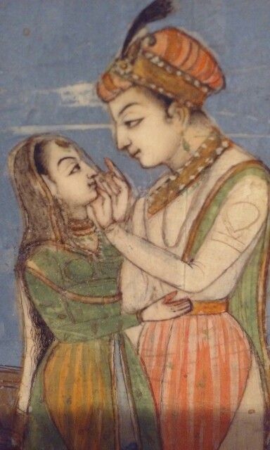 18th-19thc Indian Miniature Painting of Lovers on Camel bone